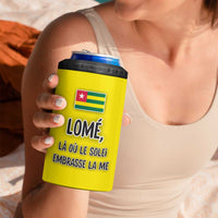 Lome Togo Sunset 4 in 1 Can Cooler Tumbler with Palm Trees and Ocean Embrace Design
