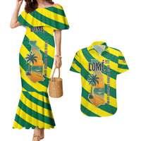 Lome Togo Sunset Couples Matching Mermaid Dress and Hawaiian Shirt with Palm Trees and Ocean Embrace Design