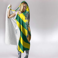 Lome Togo Sunset Hooded Blanket with Palm Trees and Ocean Embrace Design