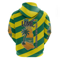 Lome Togo Sunset Hoodie with Palm Trees and Ocean Embrace Design