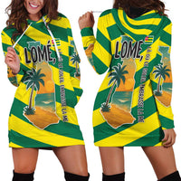 Lome Togo Sunset Hoodie Dress with Palm Trees and Ocean Embrace Design