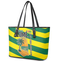 Lome Togo Sunset Leather Tote Bag with Palm Trees and Ocean Embrace Design