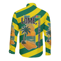 Lome Togo Sunset Long Sleeve Button Shirt with Palm Trees and Ocean Embrace Design
