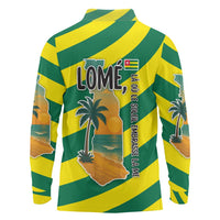 Lome Togo Sunset Long Sleeve Polo Shirt with Palm Trees and Ocean Embrace Design