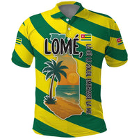 Lome Togo Sunset Polo Shirt with Palm Trees and Ocean Embrace Design