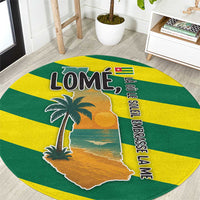 Lome Togo Sunset Round Carpet with Palm Trees and Ocean Embrace Design
