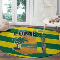 Lome Togo Sunset Round Carpet with Palm Trees and Ocean Embrace Design