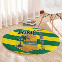 Lome Togo Sunset Round Carpet with Palm Trees and Ocean Embrace Design