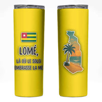 Lome Togo Sunset Skinny Tumbler with Palm Trees and Ocean Embrace Design