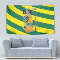 Lome Togo Sunset Tapestry with Palm Trees and Ocean Embrace Design
