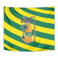 Lome Togo Sunset Tapestry with Palm Trees and Ocean Embrace Design