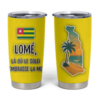 Lome Togo Sunset Tumbler Cup with Palm Trees and Ocean Embrace Design