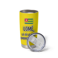 Lome Togo Sunset Tumbler Cup with Palm Trees and Ocean Embrace Design