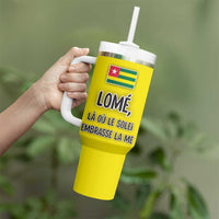Lome Togo Sunset Tumbler With Handle with Palm Trees and Ocean Embrace Design