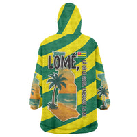 Lome Togo Sunset Wearable Blanket Hoodie with Palm Trees and Ocean Embrace Design