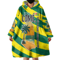 Lome Togo Sunset Wearable Blanket Hoodie with Palm Trees and Ocean Embrace Design