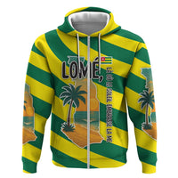 Lome Togo Sunset Zip Hoodie with Palm Trees and Ocean Embrace Design