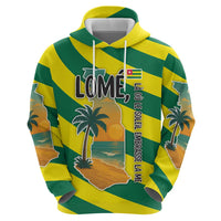 Lome Togo Sunset Zip Hoodie with Palm Trees and Ocean Embrace Design