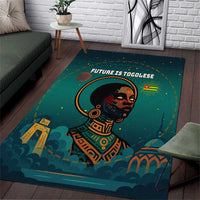 Togo Futuristic Afrocentric Woman Area Rug with Flag and Stars Design