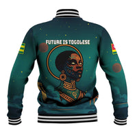Togo Futuristic Afrocentric Woman Baseball Jacket with Flag and Stars Design