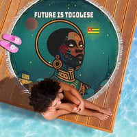 Togo Futuristic Afrocentric Woman Beach Blanket with Flag and Stars Design