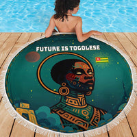 Togo Futuristic Afrocentric Woman Beach Blanket with Flag and Stars Design