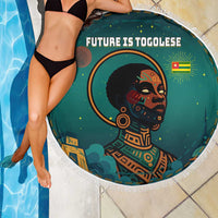 Togo Futuristic Afrocentric Woman Beach Blanket with Flag and Stars Design