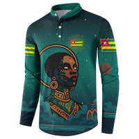 Togo Futuristic Afrocentric Woman Button Sweatshirt with Flag and Stars Design
