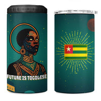 Togo Futuristic Afrocentric Woman 4 in 1 Can Cooler Tumbler with Flag and Stars Design