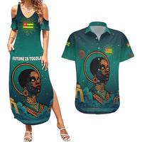 Togo Futuristic Afrocentric Woman Couples Matching Summer Maxi Dress and Hawaiian Shirt with Flag and Stars Design