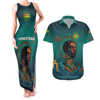 Togo Futuristic Afrocentric Woman Couples Matching Tank Maxi Dress and Hawaiian Shirt with Flag and Stars Design