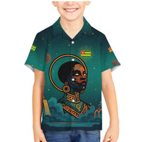 Togo Futuristic Afrocentric Woman Family Matching Mermaid Dress and Hawaiian Shirt with Flag and Stars Design