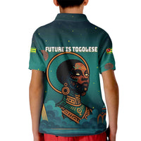 Togo Futuristic Afrocentric Woman Kid Polo Shirt with Flag and Stars Design