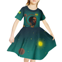 Togo Futuristic Afrocentric Woman Kid Short Sleeve Dress with Flag and Stars Design