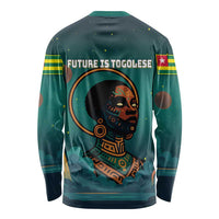 Togo Futuristic Afrocentric Woman Long Sleeve Shirt with Flag and Stars Design