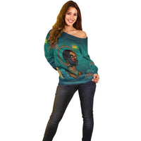 Togo Futuristic Afrocentric Woman Off Shoulder Sweater with Flag and Stars Design