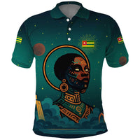Togo Futuristic Afrocentric Woman Polo Shirt with Flag and Stars Design