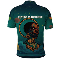 Togo Futuristic Afrocentric Woman Polo Shirt with Flag and Stars Design