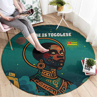Togo Futuristic Afrocentric Woman Round Carpet with Flag and Stars Design