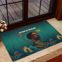 Togo Futuristic Afrocentric Woman Rubber Doormat with Flag and Stars Design