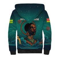 Togo Futuristic Afrocentric Woman Sherpa Hoodie with Flag and Stars Design