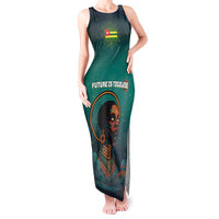 Togo Futuristic Afrocentric Woman Tank Maxi Dress with Flag and Stars Design