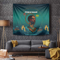 Togo Futuristic Afrocentric Woman Tapestry with Flag and Stars Design