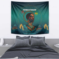 Togo Futuristic Afrocentric Woman Tapestry with Flag and Stars Design