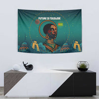 Togo Futuristic Afrocentric Woman Tapestry with Flag and Stars Design