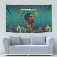 Togo Futuristic Afrocentric Woman Tapestry with Flag and Stars Design