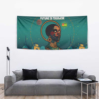 Togo Futuristic Afrocentric Woman Tapestry with Flag and Stars Design