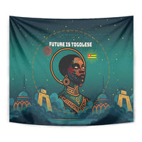 Togo Futuristic Afrocentric Woman Tapestry with Flag and Stars Design