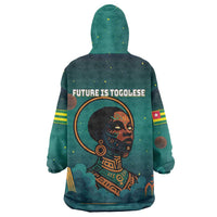 Togo Futuristic Afrocentric Woman Wearable Blanket Hoodie with Flag and Stars Design