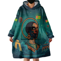 Togo Futuristic Afrocentric Woman Wearable Blanket Hoodie with Flag and Stars Design